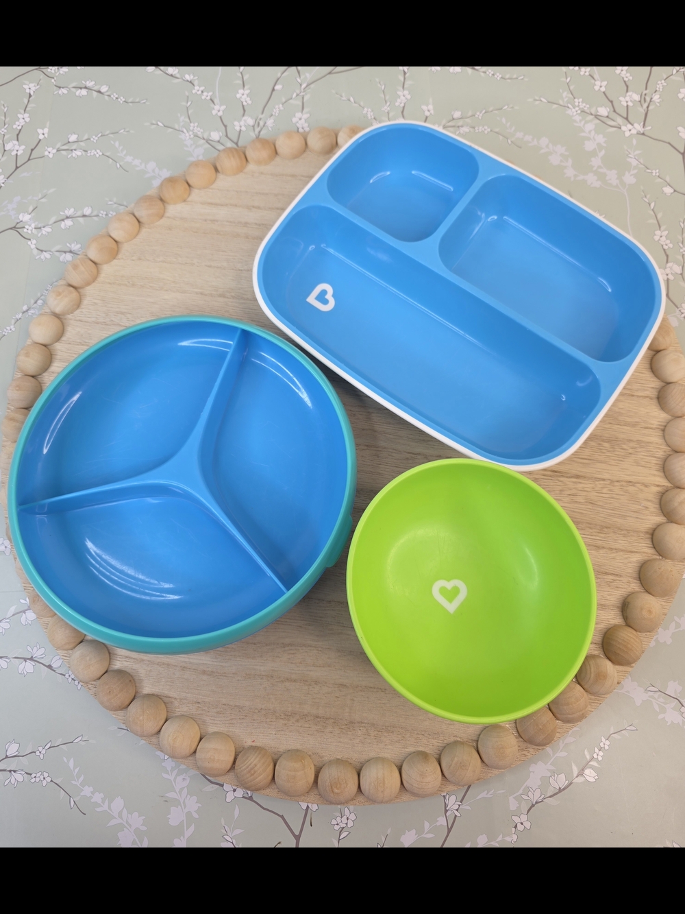 Munchkin Blue and Green Divided Baby Plates & Bowl Set